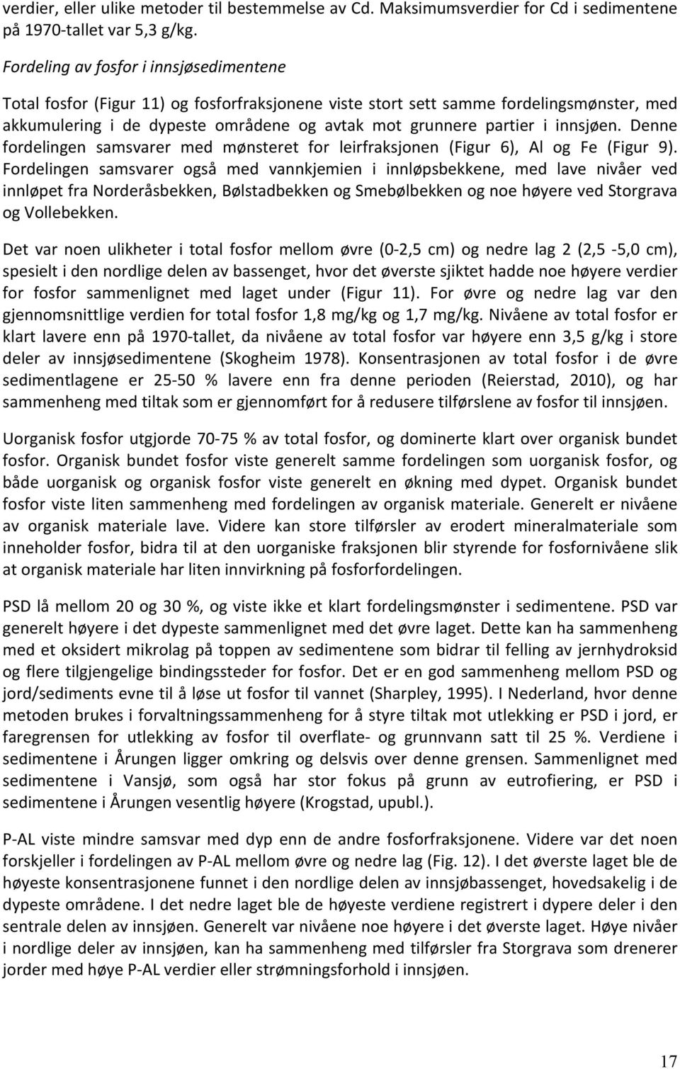 innsjøen. Denne fordelingen samsvarer med mønsteret for leirfraksjonen (Figur 6), Al og Fe (Figur 9).