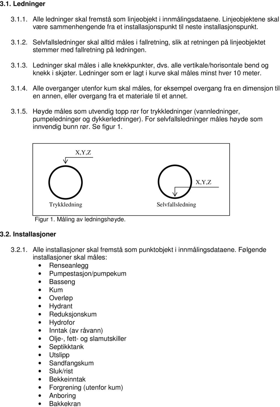 alle vertikale/horisontale bend og knekk i skjøter. Ledninger som er lagt i kurve skal måles minst hver 10 meter. 3.1.4.