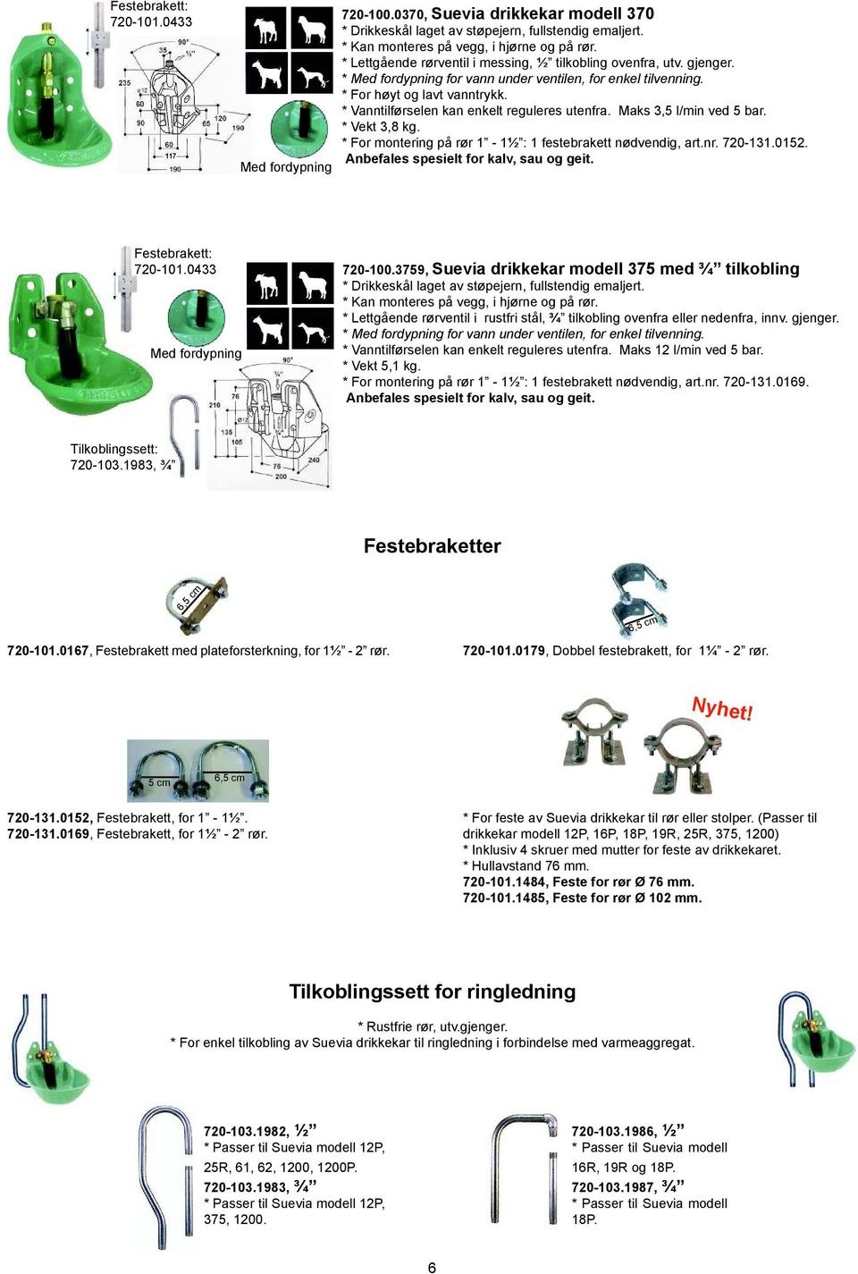 * Vanntilførselen kan enkelt reguleres utenfra. Maks 3,5 l/min ved 5 bar. * Vekt 3,8 kg. * For montering på rør 1-1½ : 1 festebrakett nødvendig, art.nr. 720-131.0152.