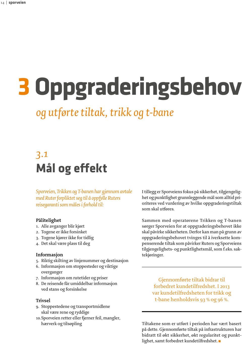 Togene er ikke forsinket 3. Togene kjører ikke for tidlig 4. Det skal være plass til deg Informasjon 5. Riktig skilting av linjenummer og destinasjon 6.