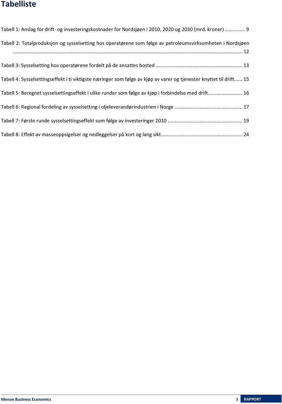 .. 13 Tabell 4: Sysselsettingseffekt i ti viktigste næringer som følge av kjøp av varer og tjenester knyttet til drift.