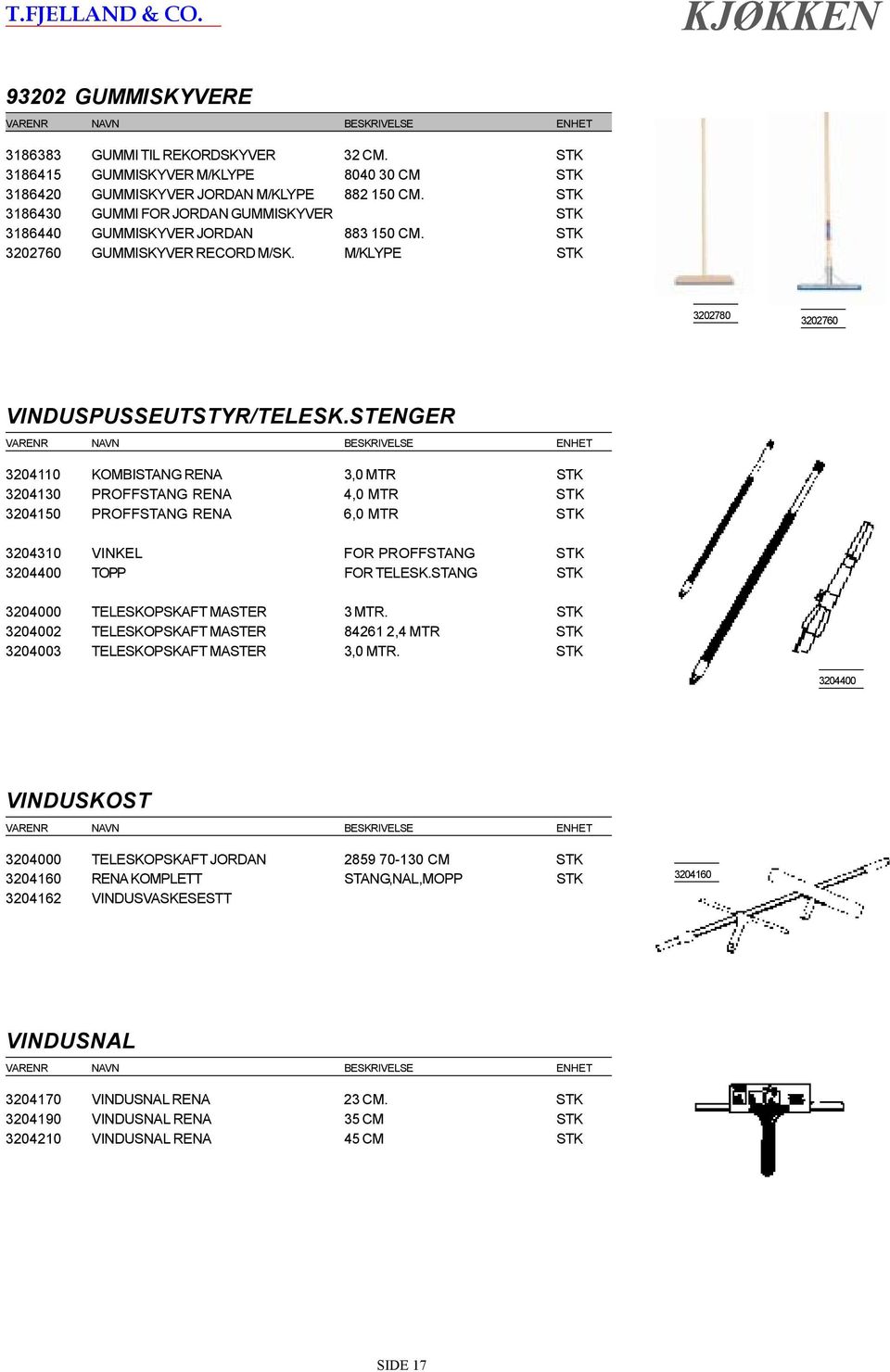 STENGER 3204110 KOMBISTANG RENA 3,0 MTR STK 3204130 PROFFSTANG RENA 4,0 MTR STK 3204150 PROFFSTANG RENA 6,0 MTR STK 3204310 VINKEL FOR PROFFSTANG STK 3204400 TOPP FOR TELESK.