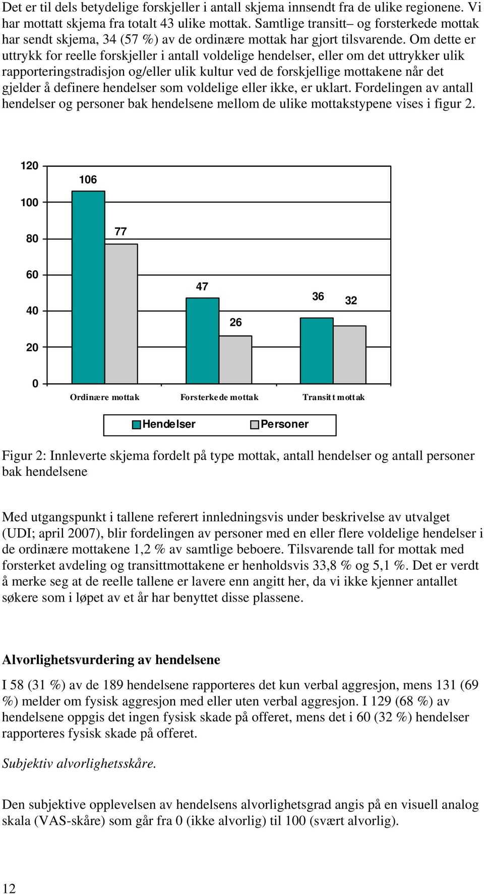 Om dette er uttrykk for reelle forskjeller i antall voldelige hendelser, eller om det uttrykker ulik rapporteringstradisjon og/eller ulik kultur ved de forskjellige mottakene når det gjelder å