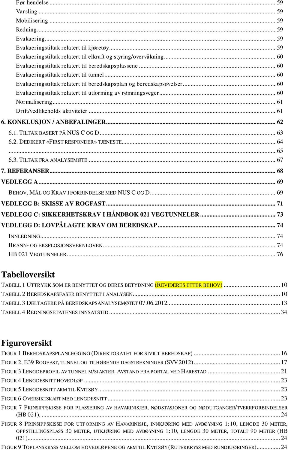 .. 60 Evakueringstiltak relatert til utforming av rømningsveger... 60 Normalisering... 61 Drift/vedlikeholds aktiviteter... 61 6. KONKLUSJON / ANBEFALINGER... 62 6.1. TILTAK BASERT PÅ NUS C OG D.