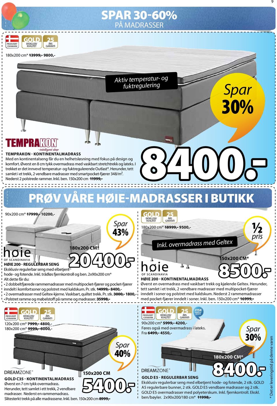 Herunder, tett samlet i et trekk, 2 vendbare madrasser med smartpocket-fjærer 348/m². Nederst 2 polstrede rammer. Inkl. ben. 0x200 cm 11999,- 180x200 cm* 13999,- 9800,- 8400.