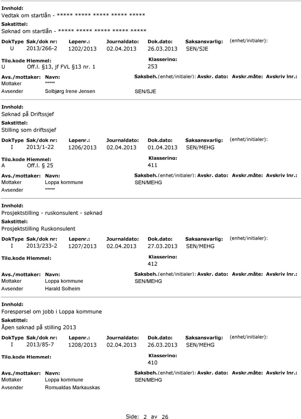 /mottaker: Navn: Saksbeh. Avskr. dato: Avskr.måte: Avskriv lnr.: Avsender nnhold: Prosjektstilling - ruskonsulent - søknad Prosjektstilling Ruskonsulent 2013/233-2 1207/2013 27.03.2013 412 Avs.