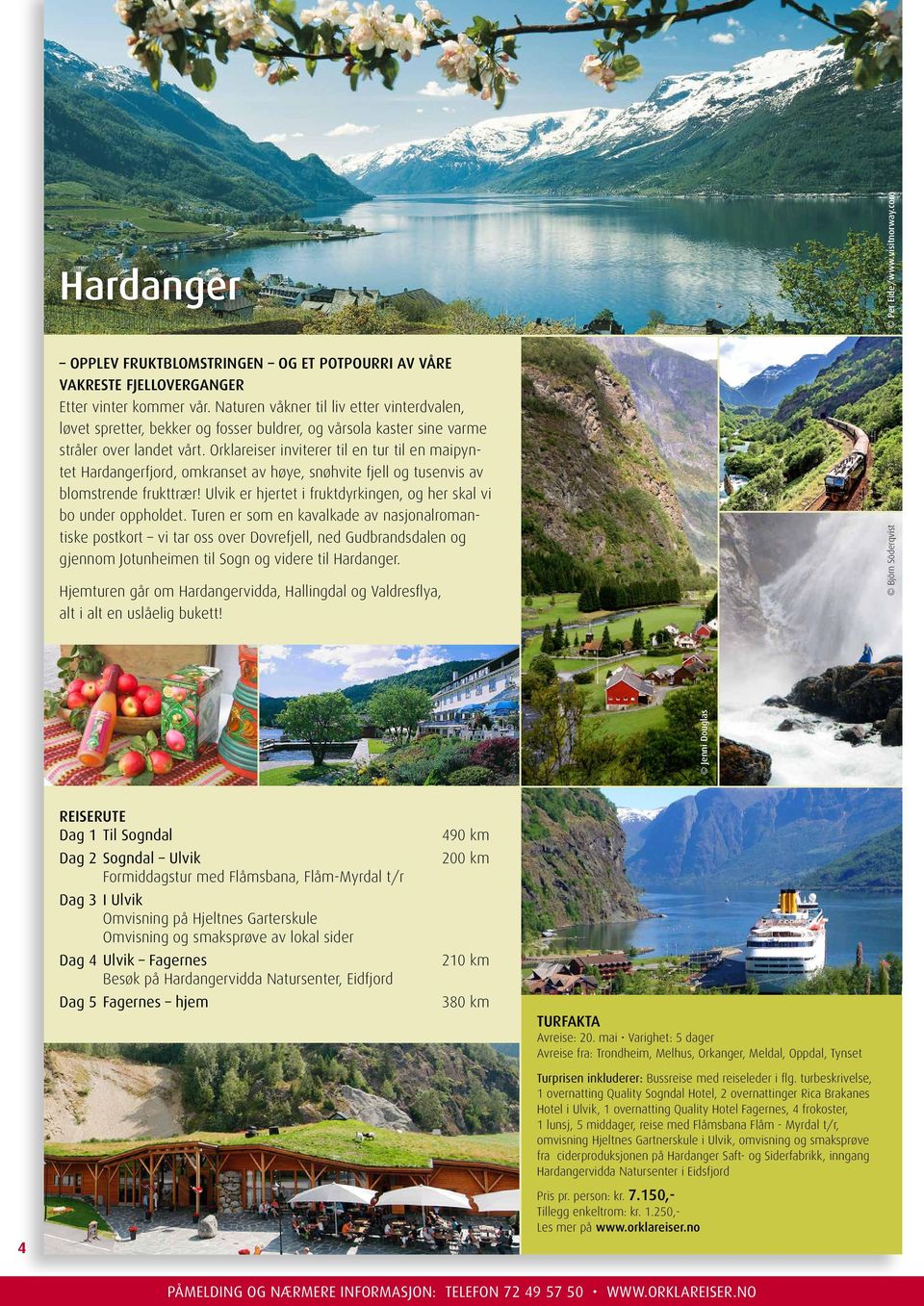 Orklareiser inviterer til en tur til en maipyntet Hardangerfjord, omkranset av høye, snøhvite fjell og tusenvis av blomstrende frukttrær!