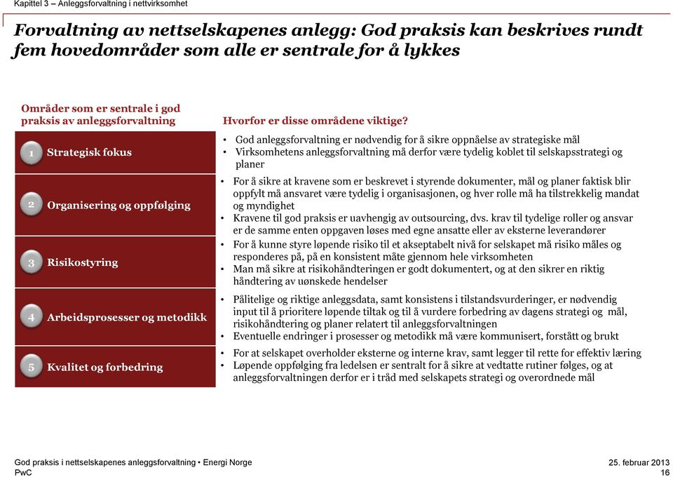 God anleggsforvaltning er nødvendig for å sikre oppnåelse av strategiske mål Virksomhetens anleggsforvaltning må derfor være tydelig koblet til selskapsstrategi og planer For å sikre at kravene som