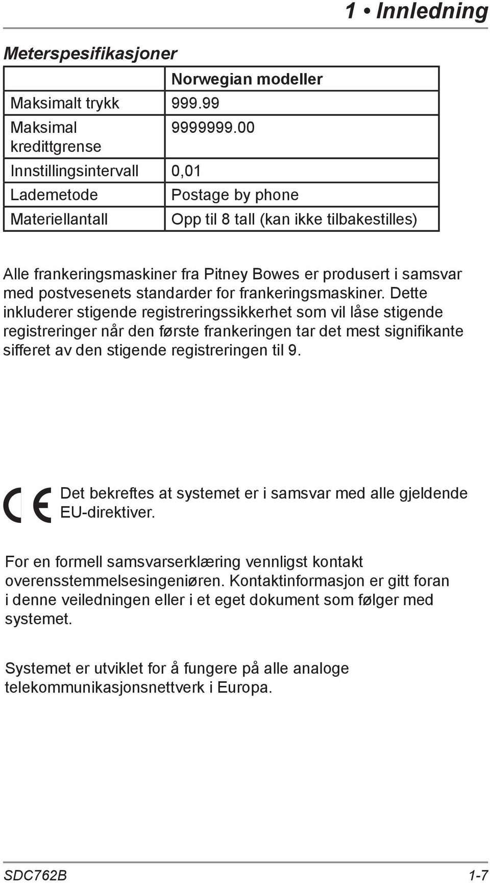 postvesenets standarder for frankeringsmaskiner.