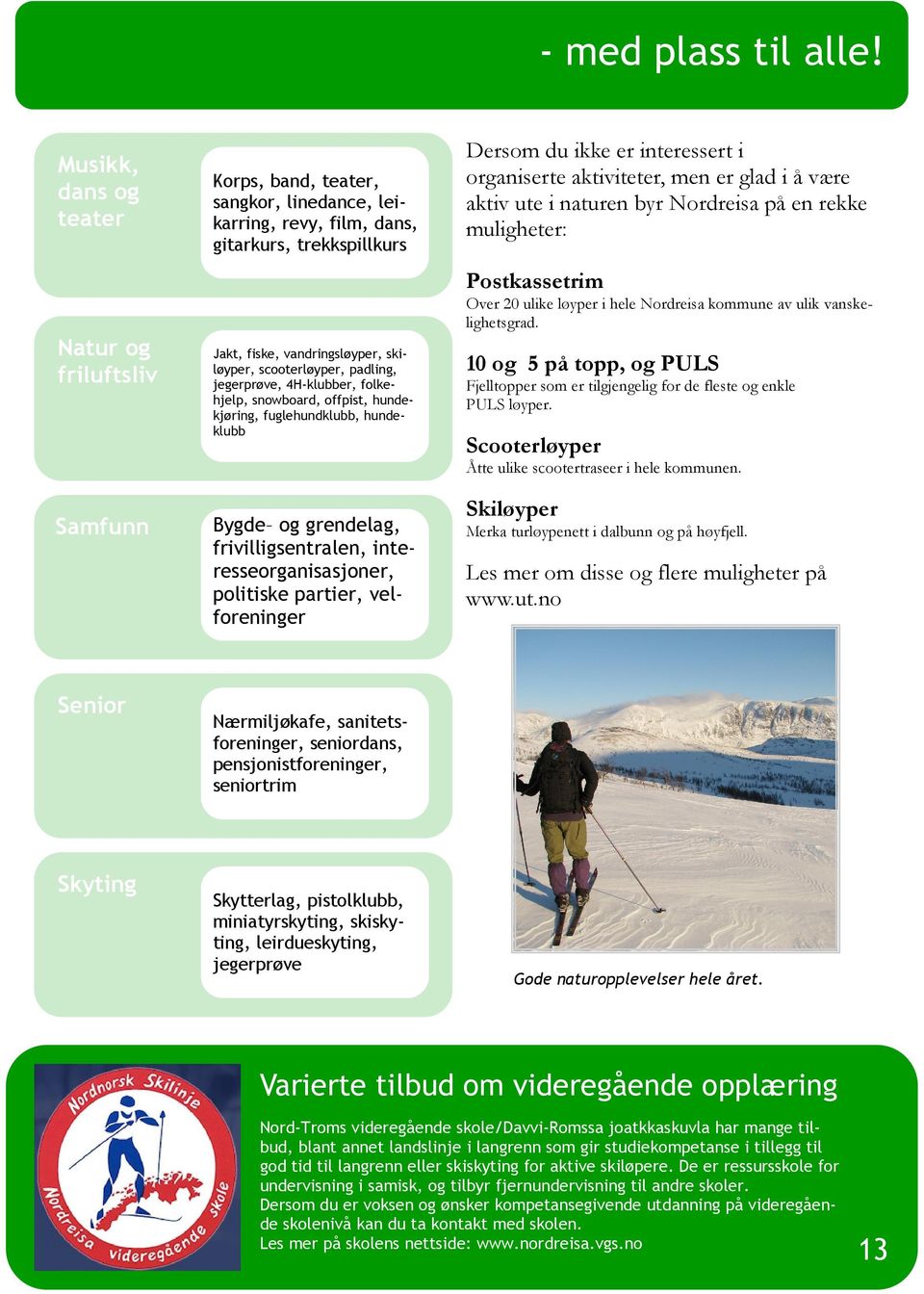 scooterløyper, padling, jegerprøve, 4H-klubber, folkehjelp, snowboard, offpist, hundekjøring, fuglehundklubb, hundeklubb Bygde og grendelag, frivilligsentralen, interesseorganisasjoner, politiske