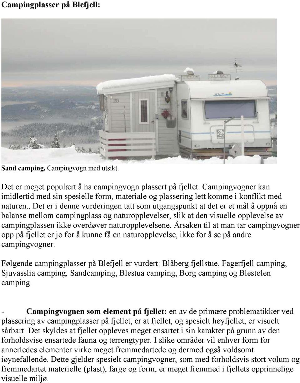 . Det er i denne vurderingen tatt som utgangspunkt at det er et mål å oppnå en balanse mellom campingplass og naturopplevelser, slik at den visuelle opplevelse av campingplassen ikke overdøver