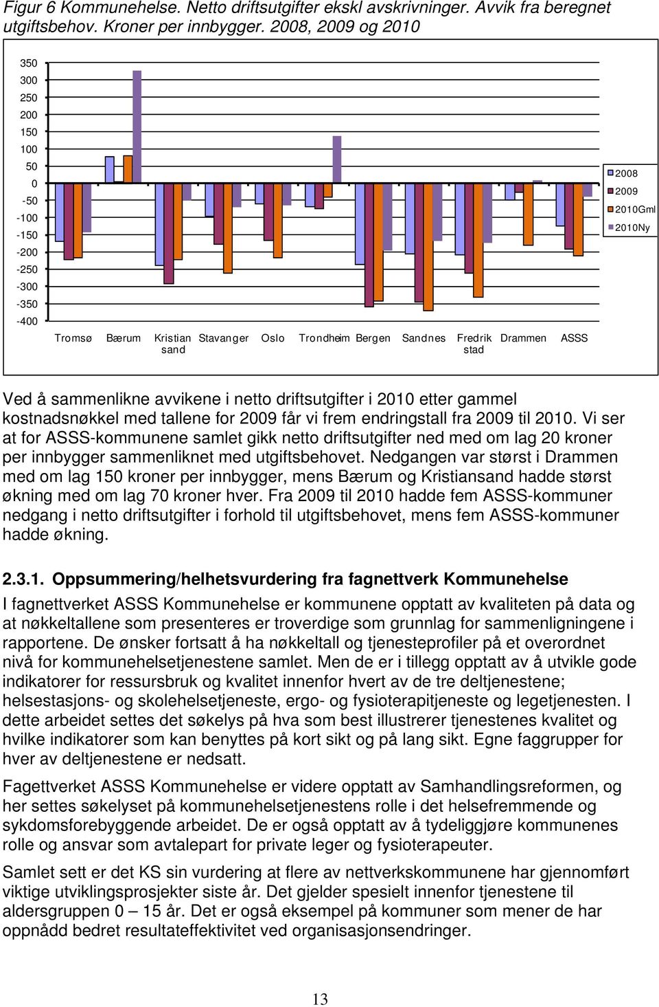 ASSS Ved å sammenlikne avvikene i netto driftsutgifter i 2010 etter gammel kostnadsnøkkel med tallene for 2009 får vi frem endringstall fra 2009 til 2010.