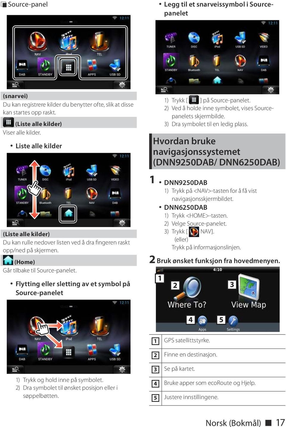 Flytting eller sletting av et symbol på Source-panelet 1) Trykk [ ] på Source-panelet. 2) Ved å holde inne symbolet, vises Sourcepanelets skjermbilde. 3) Dra symbolet til en ledig plass.