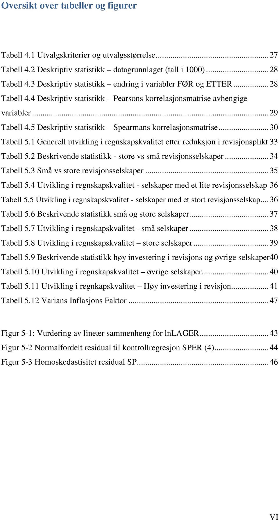 5 Deskriptiv statistikk Spearmans korrelasjonsmatrise... 30 Tabell 5.1 Generell utvikling i regnskapskvalitet etter reduksjon i revisjonsplikt 33 Tabell 5.