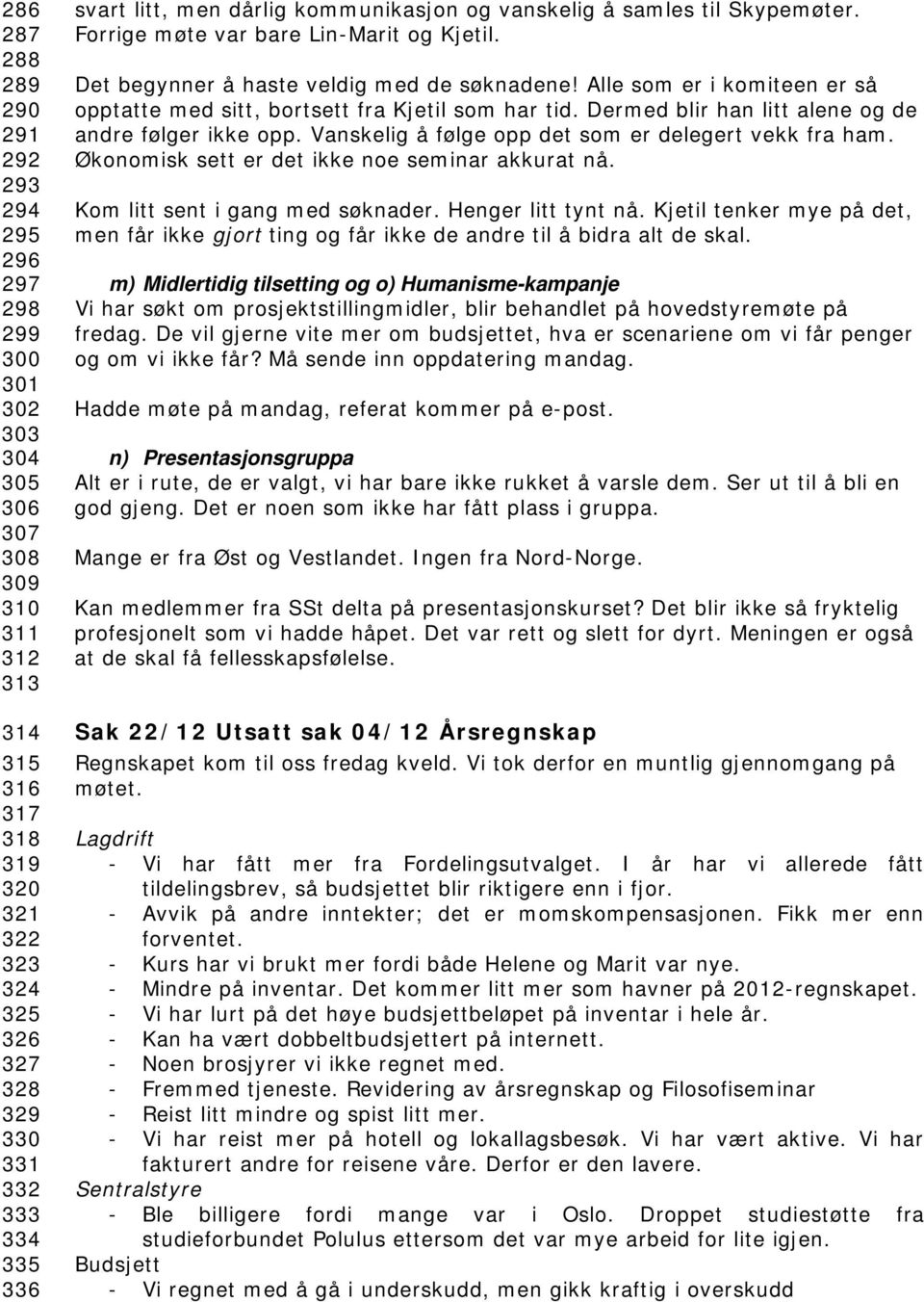 Alle som er i komiteen er så opptatte med sitt, bortsett fra Kjetil som har tid. Dermed blir han litt alene og de andre følger ikke opp. Vanskelig å følge opp det som er delegert vekk fra ham.