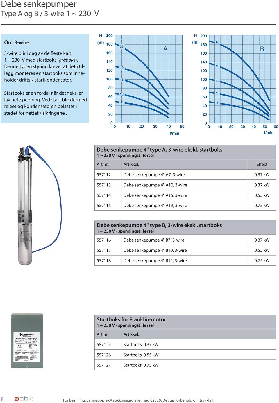 Ved start blir dermed releet og kondensatoren belastet i stedet for nettet / sikringene. Debe senkepumpe 4" type A, 3-wire ekskl. startboks Art.