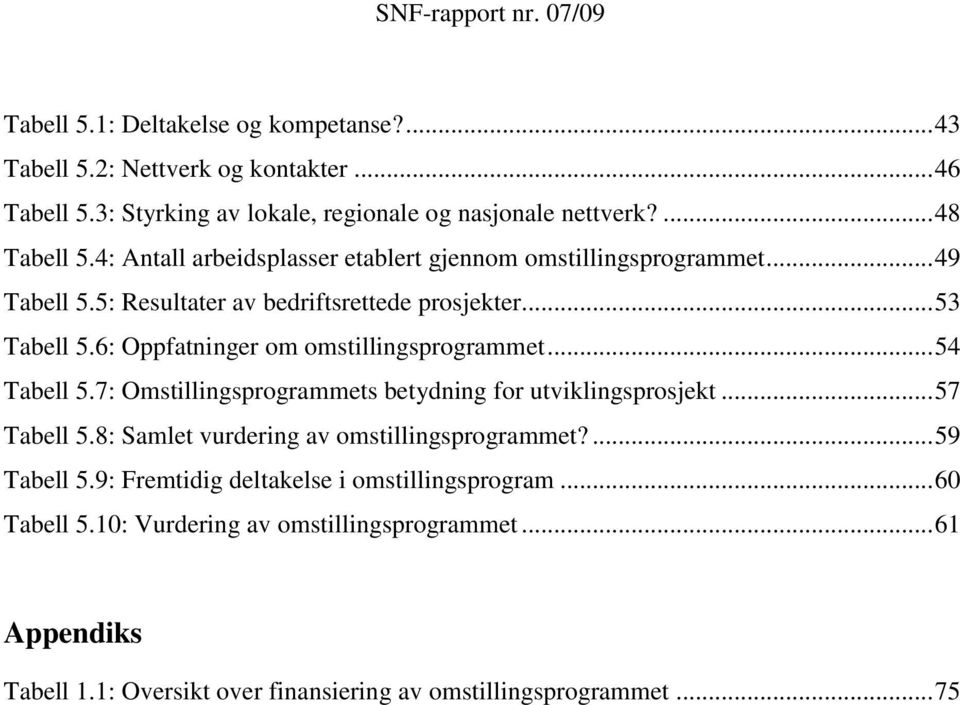 6: Oppfatninger om omstillingsprogrammet... 54 Tabell 5.7: Omstillingsprogrammets betydning for utviklingsprosjekt... 57 Tabell 5.