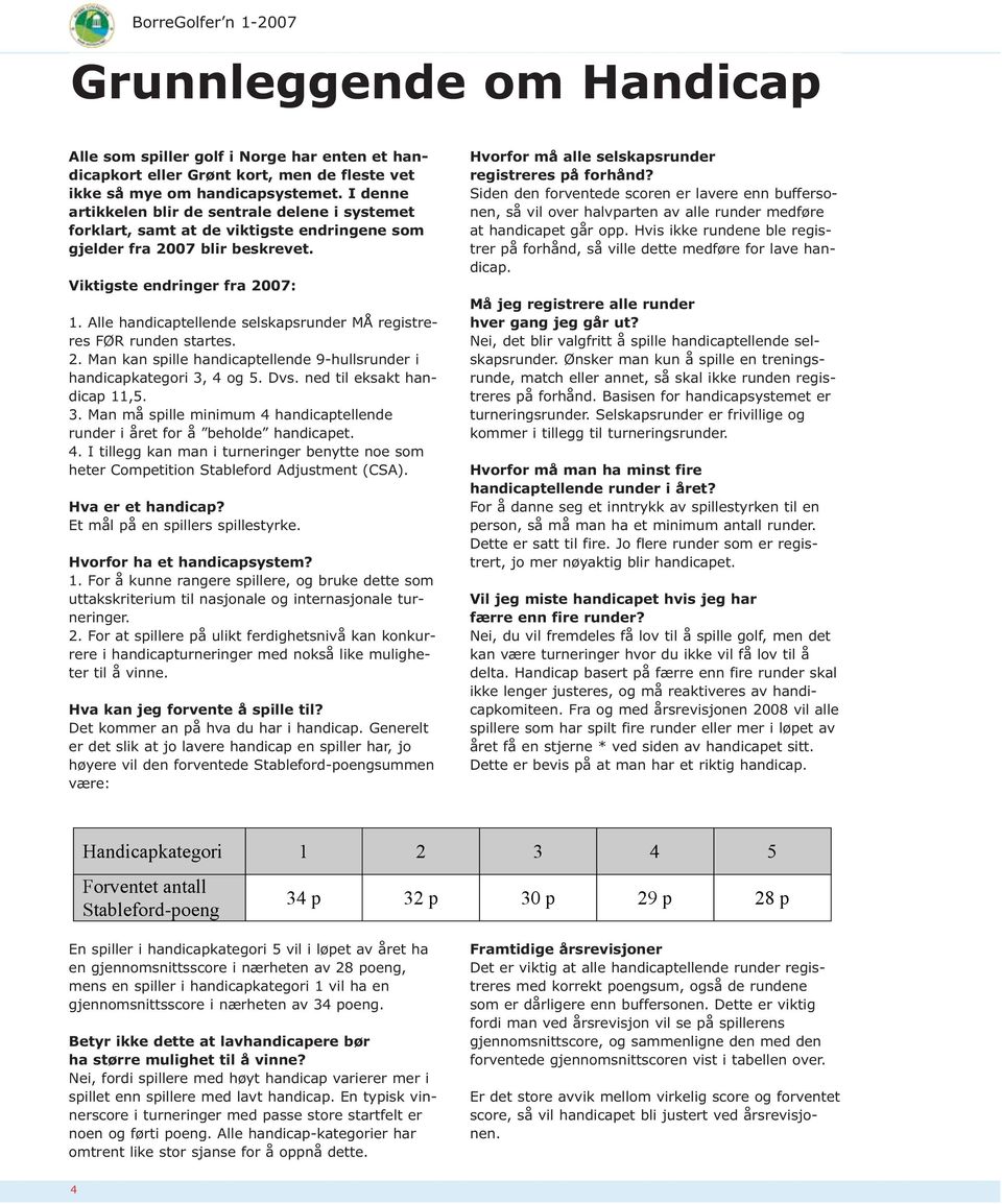 Alle handicaptellende selskapsrunder MÅ registreres FØR runden startes. 2. Man kan spille handicaptellende 9-hullsrunder i handicapkategori 3,