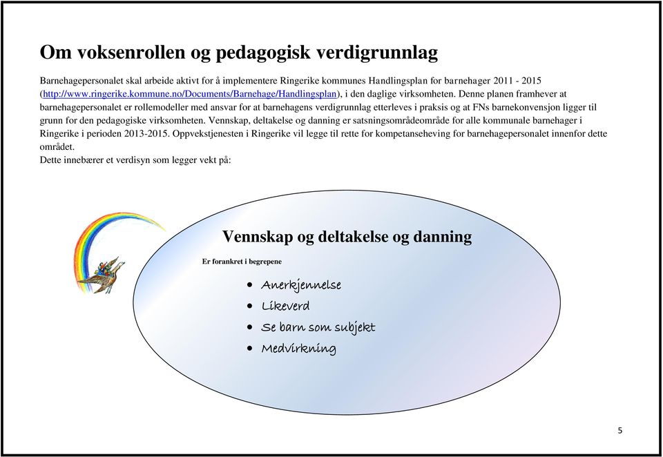 virksomheten. Vennskap, deltakelse og danning er satsningsområdeområde for alle kommunale barnehager i Ringerike i perioden 2013-2015.