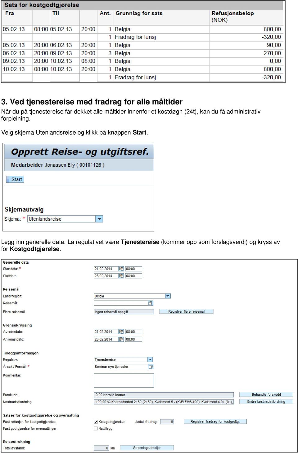 Velg skjema Utenlandsreise og klikk på knappen Start. Legg inn generelle data.