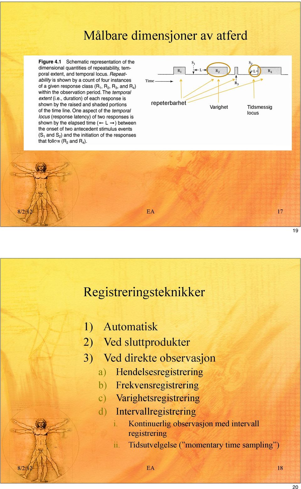 c) d) Hendelsesregistrering Frekvensregistrering Varighetsregistrering