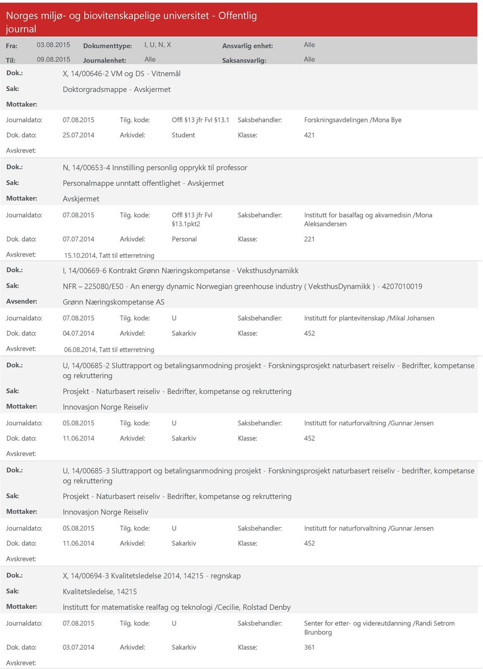 1pkt2 Institutt for basalfag og akvamedisin /Mona Aleksandersen Dok. dato: 07.07.2014 Arkivdel: Personal 15.10.