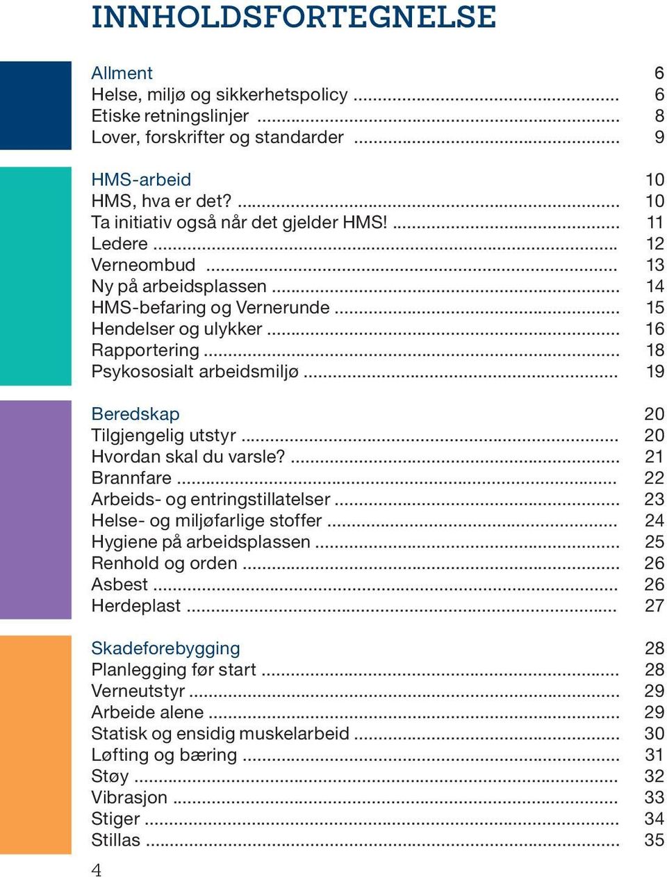 .. Hvordan skal du varsle?... Brannfare... Arbeids- og entringstillatelser... Helse- og miljøfarlige stoffer... Hygiene på arbeidsplassen... Renhold og orden... Asbest... Herdeplast.