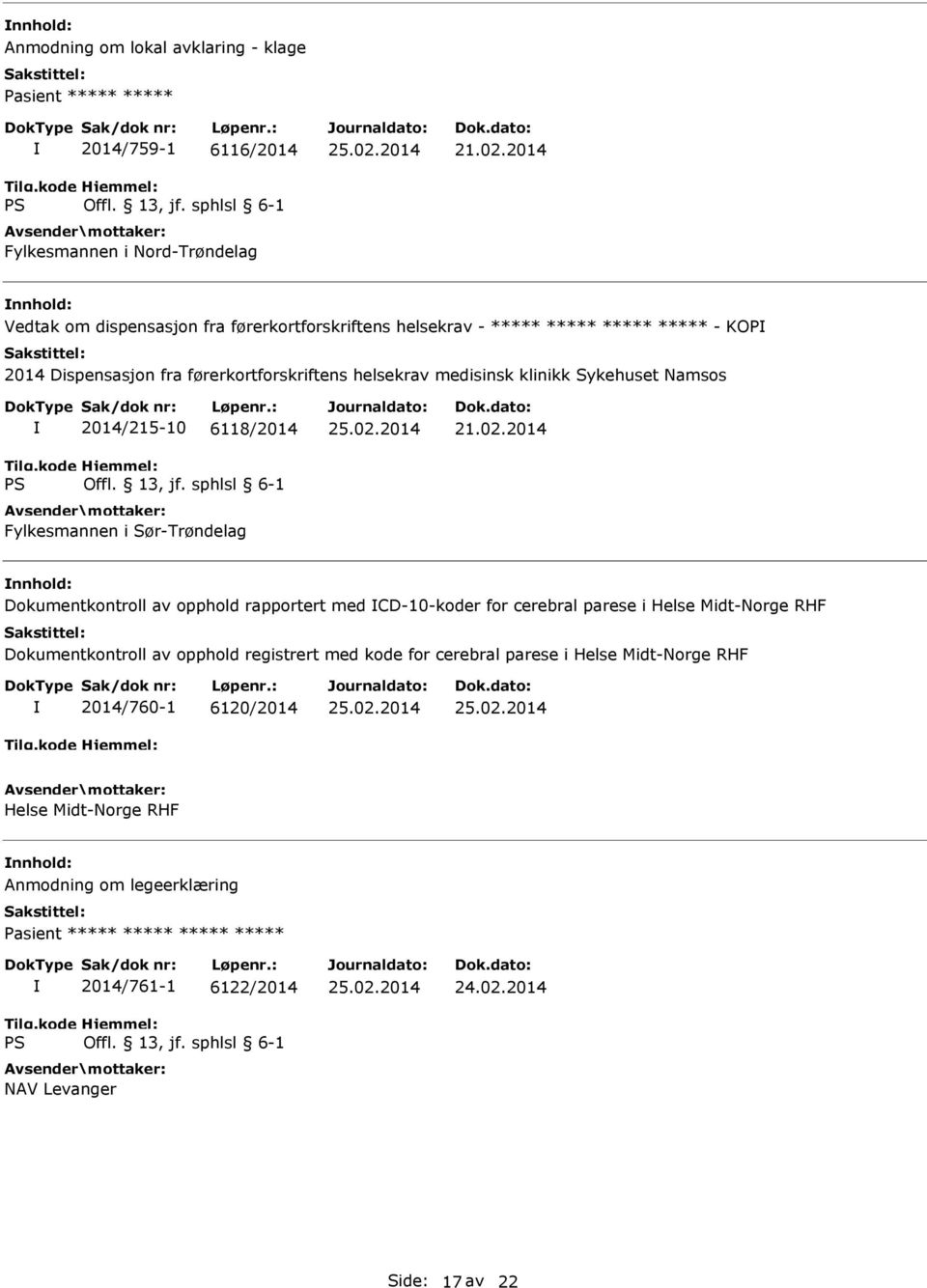 Sykehuset Namsos 2014/215-10 6118/2014 Fylkesmannen i Sør-Trøndelag 21.02.