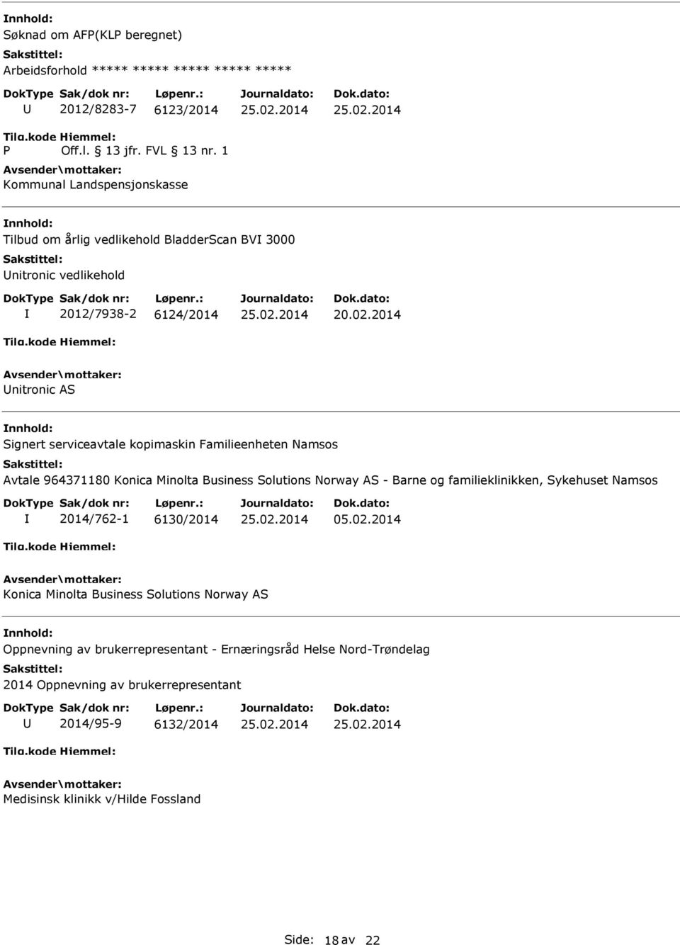 2014 nitronic AS Signert serviceavtale kopimaskin Familieenheten Namsos Avtale 964371180 Konica Minolta Business Solutions Norway AS - Barne og familieklinikken,