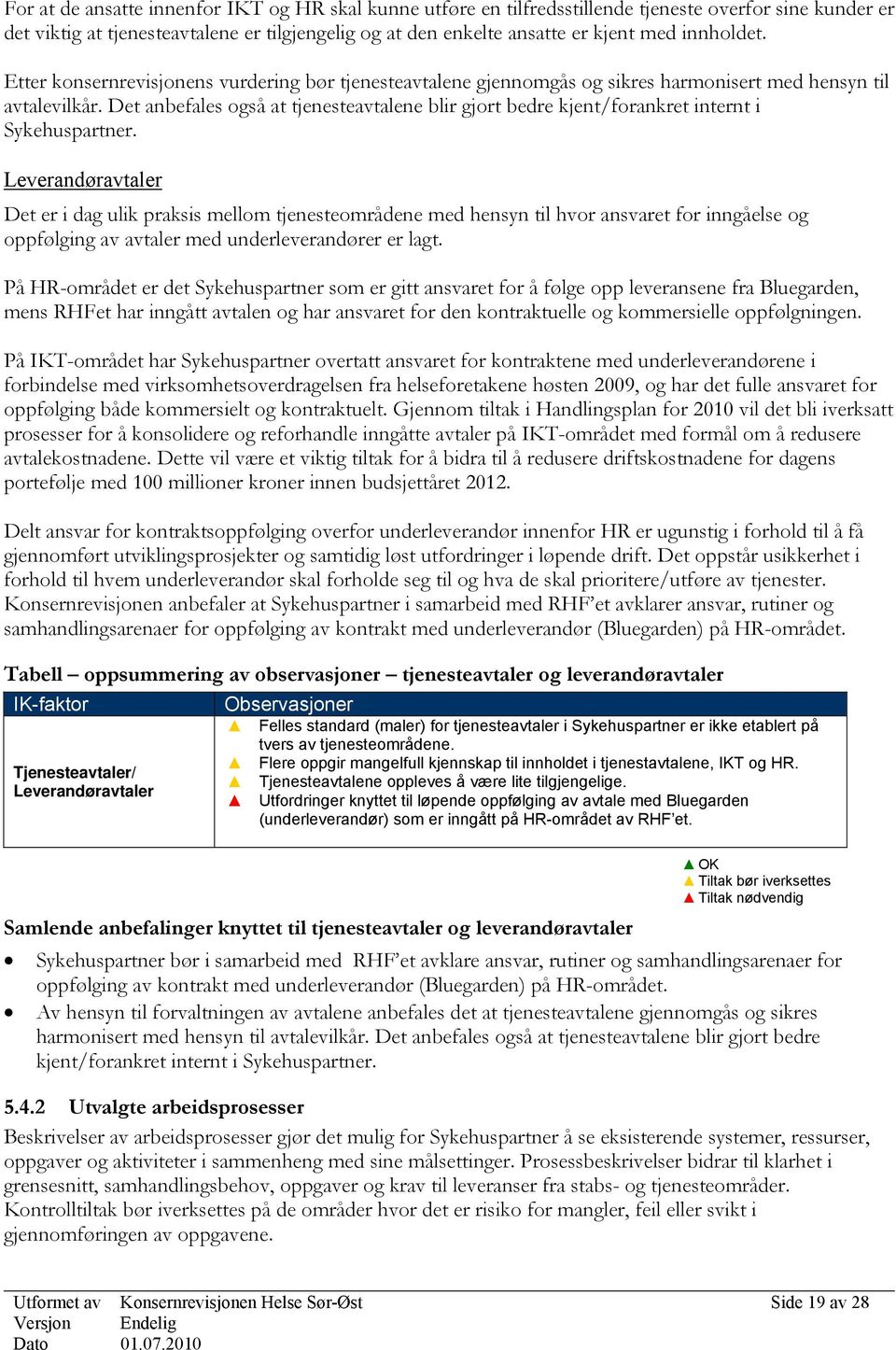 Det anbefales også at tjenesteavtalene blir gjort bedre kjent/forankret internt i Sykehuspartner.