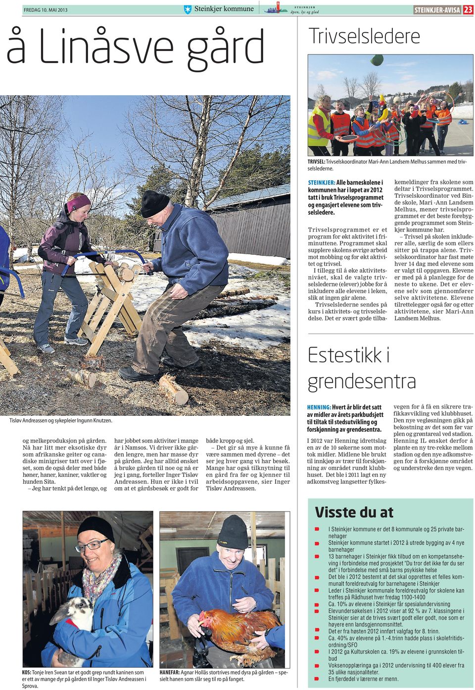 Trivsel på skolen inkluderer alle, særlig de som ellers sitter på trappa alene. Trivselskoordinator har fast møte hver 4 dag med elevene som er valgt til oppgaven.