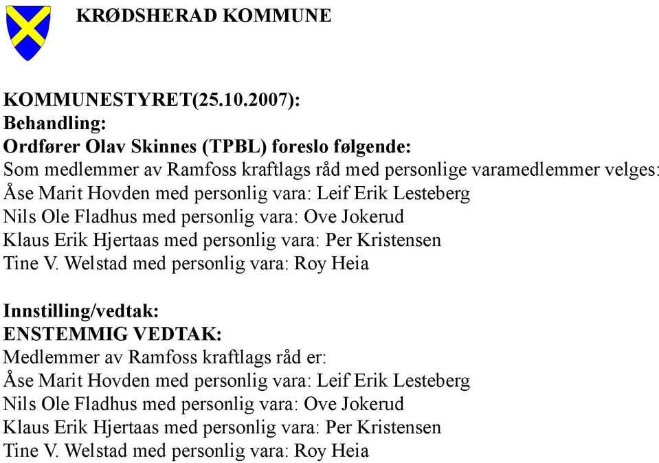personlig vara: Leif Erik Lesteberg Nils Ole Fladhus med personlig vara: Ove Jokerud Klaus Erik Hjertaas med personlig vara: Per Kristensen Tine V.