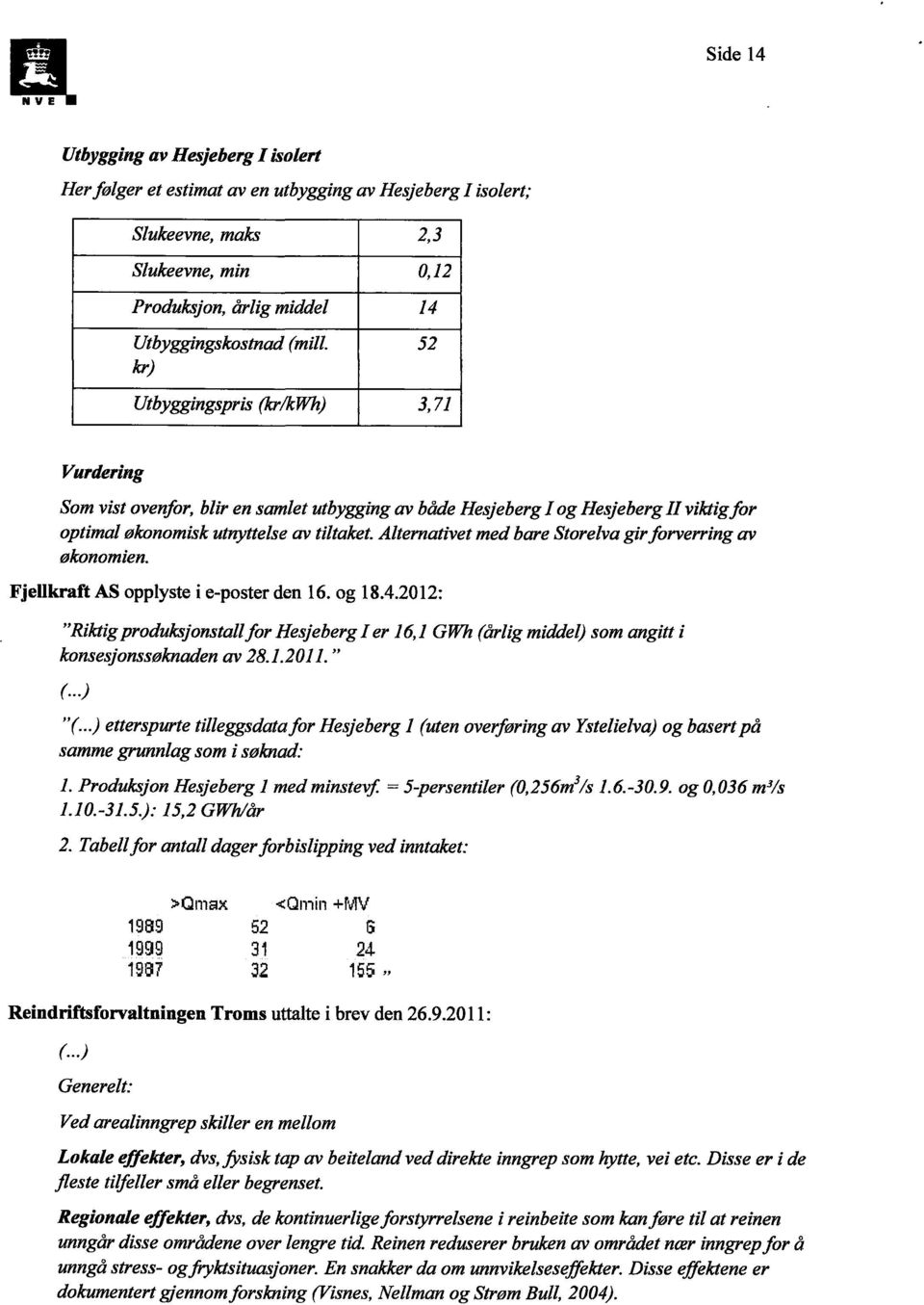 Alternativet med bare Storelva girforverring av økonomien. Fjellkraft AS opplyste i e-poster den 16. og 18.4.