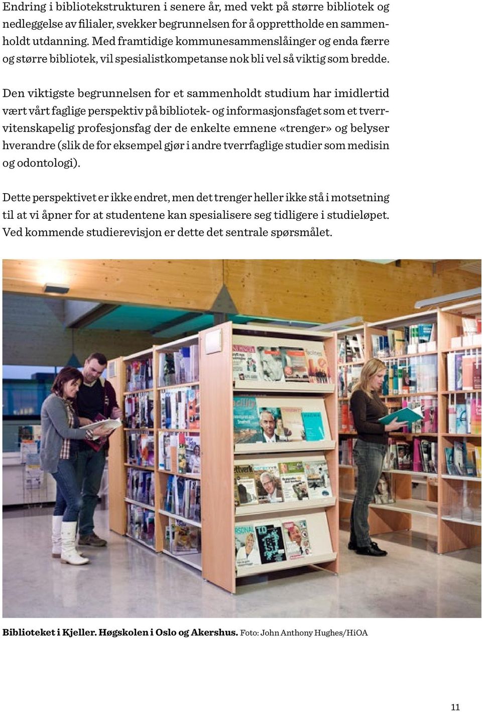 Den viktigste begrunnelsen for et sammenholdt studium har imidlertid vært vårt faglige perspektiv på bibliotek- og informasjonsfaget som et tverrvitenskapelig profesjonsfag der de enkelte emnene