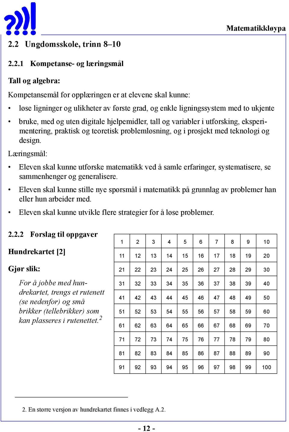 Læringsmål: Eleven skal kunne utforske matematikk ved å samle erfaringer, systematisere, se sammenhenger og generalisere.