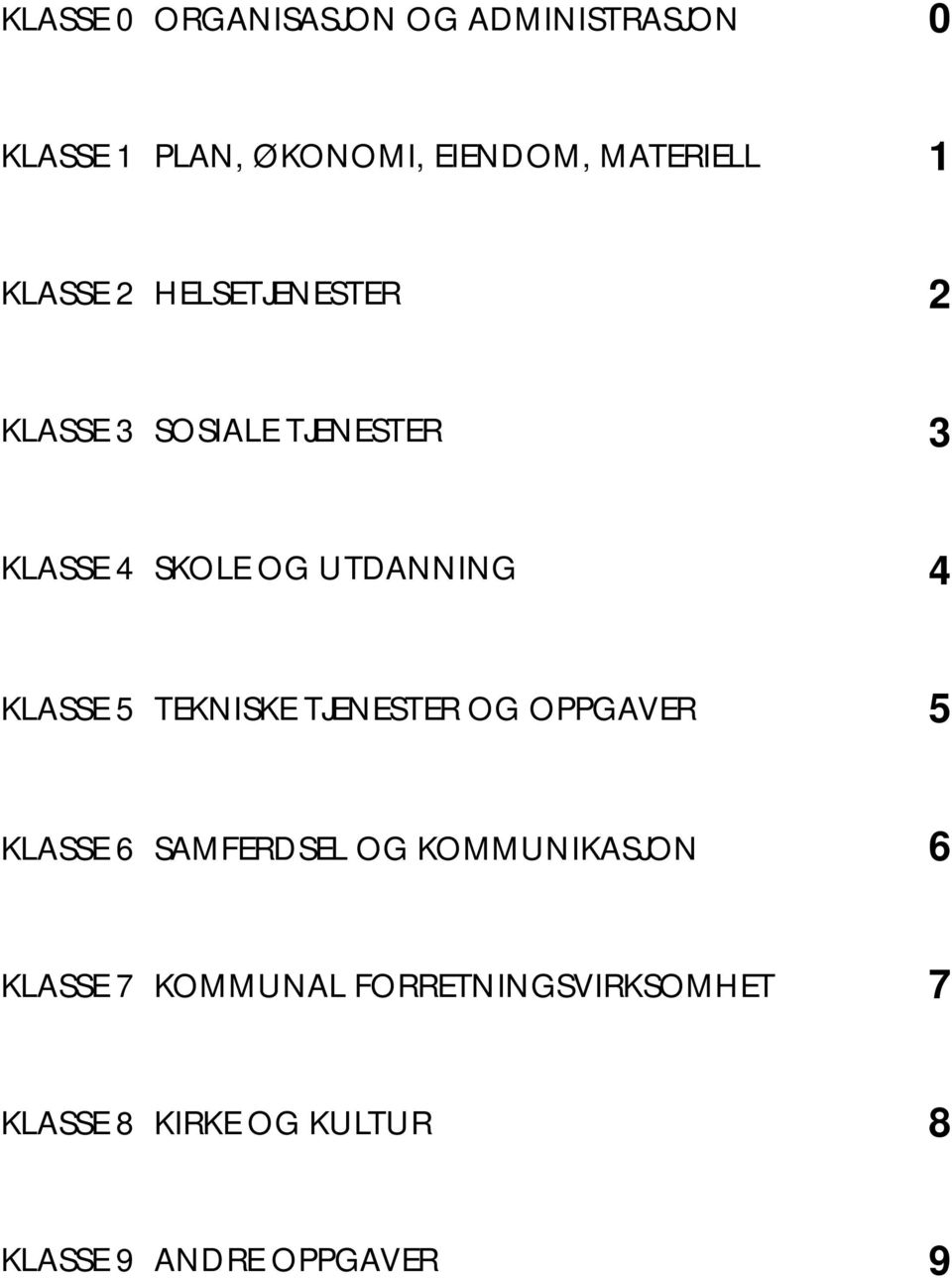 KLASSE 5 TEKNISKE TJENESTER OG OPPGAVER 5 KLASSE 6 SAMFERDSEL OG KOMMUNIKASJON 6