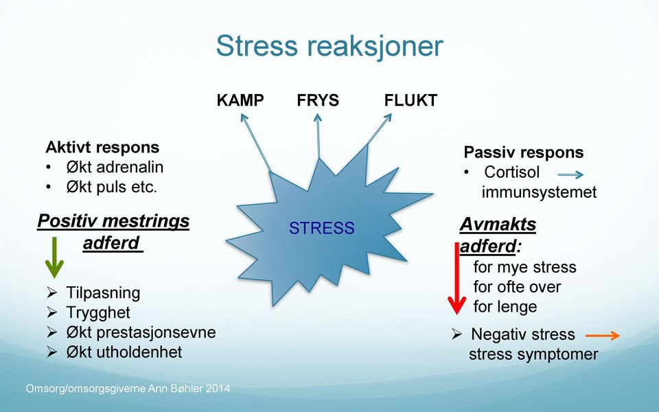 Økt utholdenhet STRESS Passiv respons Cortisol immunsystemet Avmakts