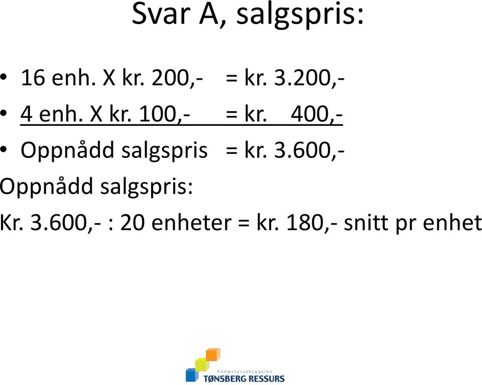 400,- Oppnådd salgspris = kr. 3.