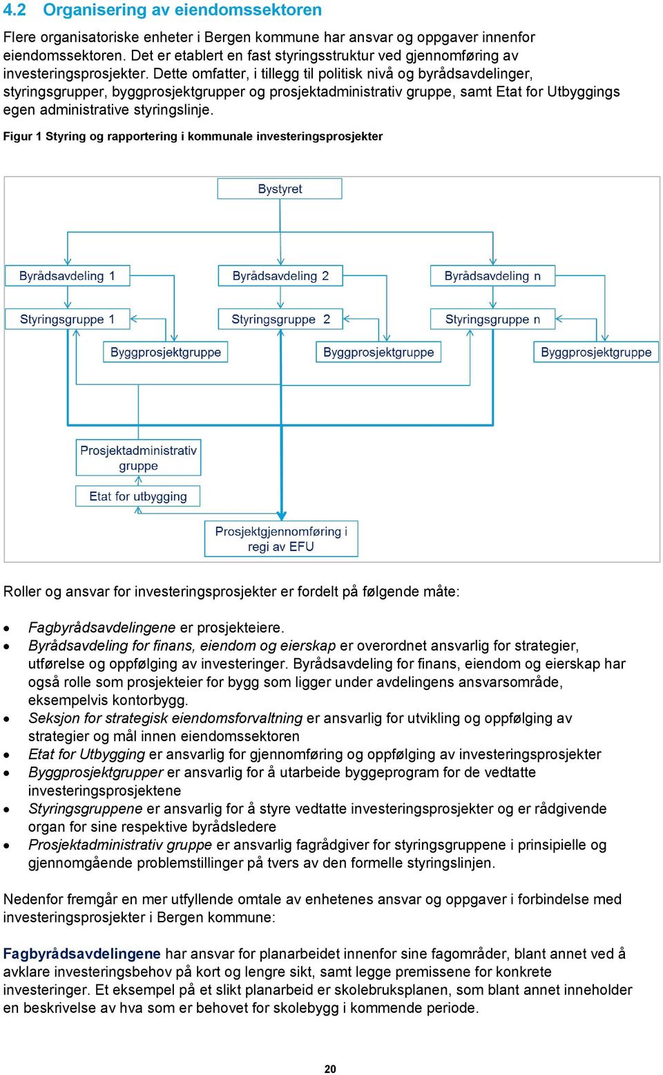 Dette omfatter, i tillegg til politisk nivå og byrådsavdelinger, styringsgrupper, byggprosjektgrupper og prosjektadministrativ gruppe, samt Etat for Utbyggings egen administrative styringslinje.