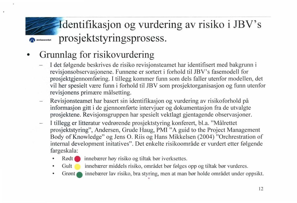 Funnene er sortert i forhold til JBV's fasemodell for prosjektgjennomføring.