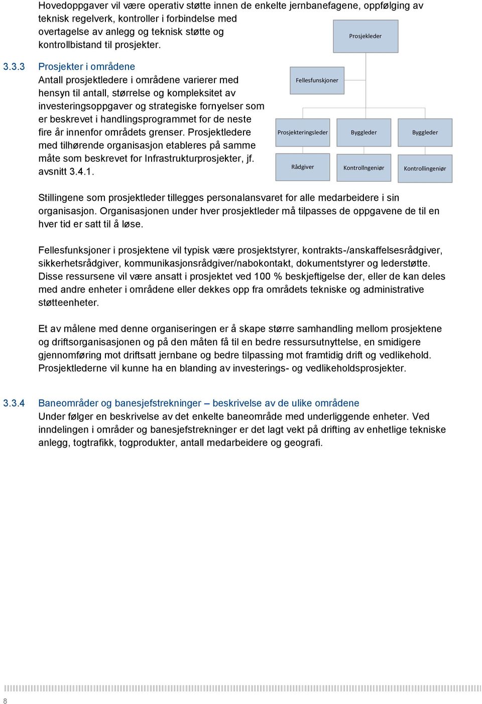 3.3 Prosjekter i områdene Antall prosjektledere i områdene varierer med hensyn til antall, størrelse og kompleksitet av investeringsoppgaver og strategiske fornyelser som er beskrevet i