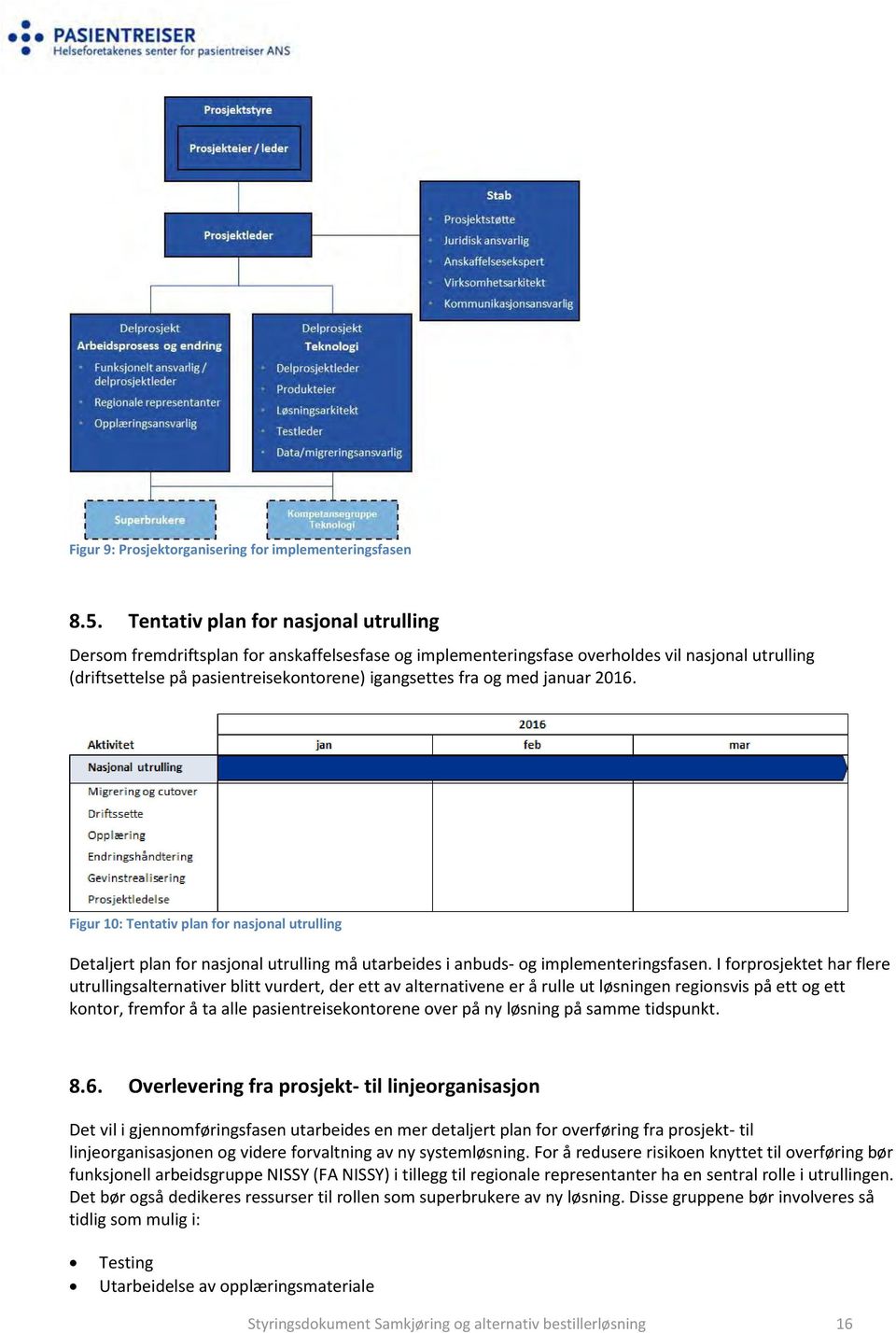 med januar 2016. Figur 10: Tentativ plan for nasjonal utrulling Detaljert plan for nasjonal utrulling må utarbeides i anbuds- og implementeringsfasen.