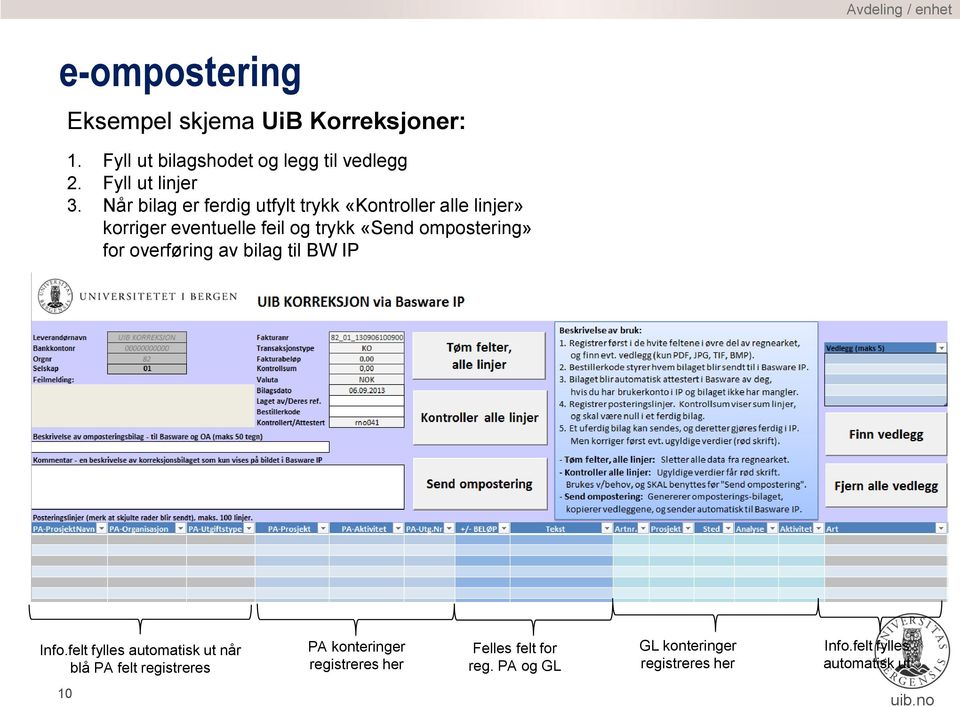 ompostering» for overføring av bilag til BW IP Info.