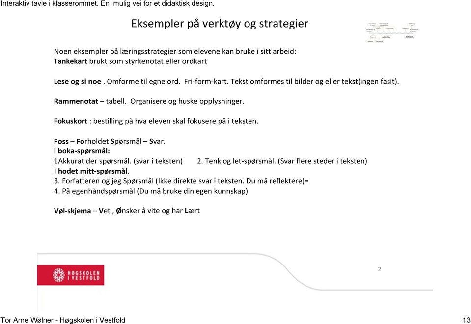 Fokuskort : bestilling på hva eleven skal fokusere på i teksten. Foss Forholdet Spørsmål Svar. I boka spørsmål: 1Akkurat der spørsmål. (svar i teksten). Tenk og let spørsmål.