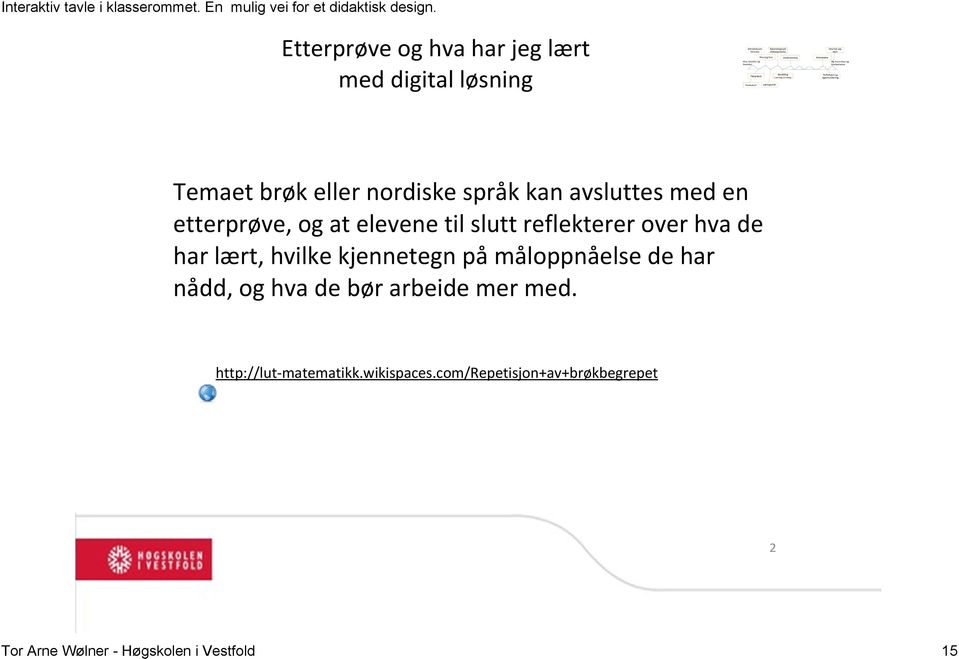 hvilke kjennetegn på måloppnåelse de har nådd, og hva de bør arbeide mer med.