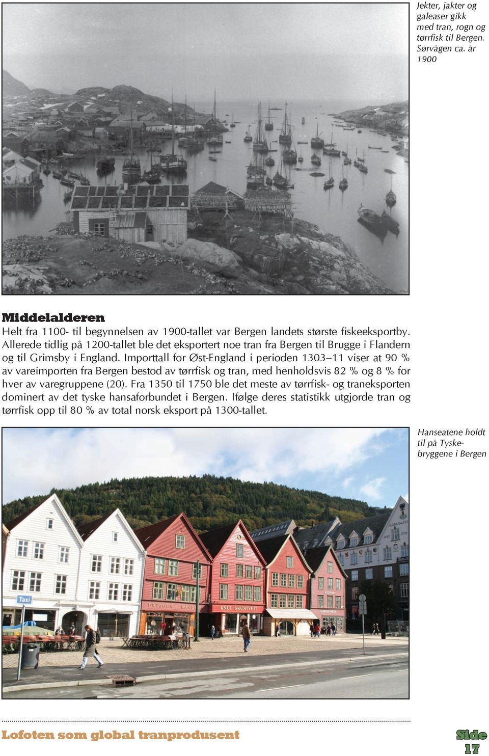 Allerede tidlig på 1200-tallet ble det eksportert noe tran fra Bergen til Brugge i Flandern og til Grimsby i England.