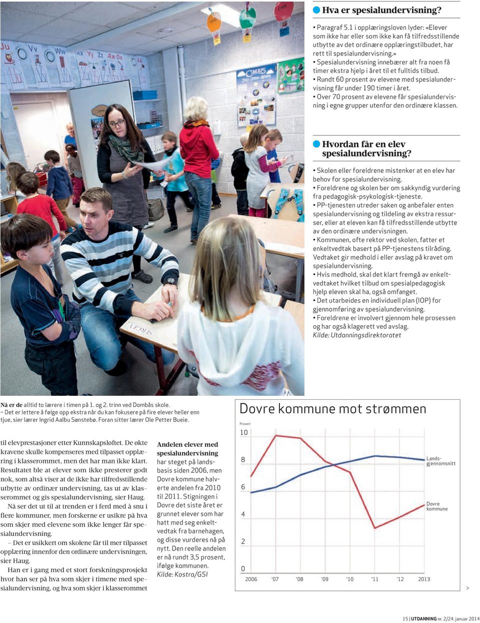 » Spesialundervisning innebærer alt fra noen få timer ekstra hjelp i året til et fulltids tilbud. Rundt 60 prosent av elevene med spesialundervisning får under 190 timer i året.