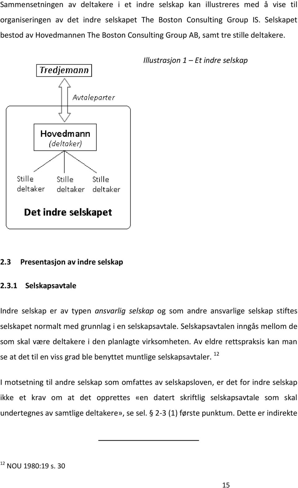 Presentasjon av indre selskap 2.3.1 Selskapsavtale Indre selskap er av typen ansvarlig selskap og som andre ansvarlige selskap stiftes selskapet normalt med grunnlag i en selskapsavtale.