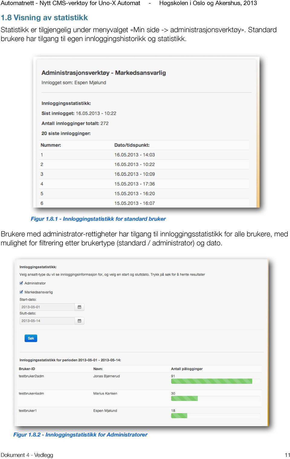 1 - Innloggingstatistikk for standard bruker Brukere med administrator-rettigheter har tilgang til innloggingsstatistikk