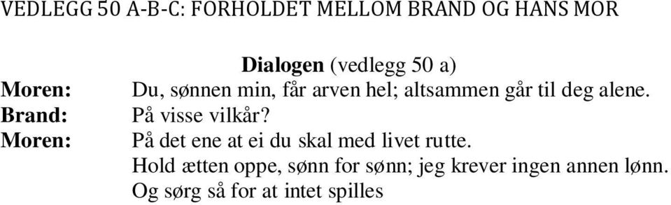 Og hvis jeg tvert om fikk i sinne å strø det ut for alle vinde? Strø ut hva gjennom trelldomsår har krøkt min rygg og blekt mitt hår! Strø ut. Strø ut! Hvis du det gjør, for vinden ut min sjel du strør!